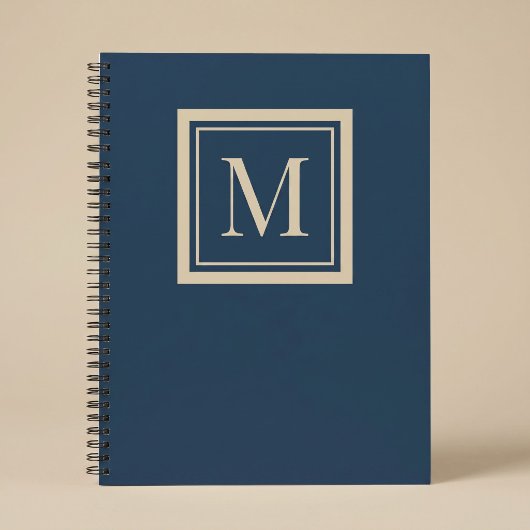 Aangepaste blauwe en vanille omlijst monogram notitieboek