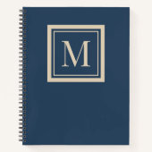 Aangepaste blauwe en vanille omlijst monogram notitieboek (Voorkant)