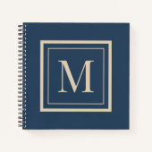 Aangepaste blauwe en vanille omlijst monogram notitieboek (Voorkant)
