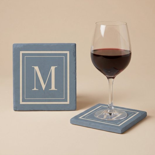 Aangepaste blauwe en vanille omlijst monogram stenen onderzetter