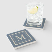 Aangepaste blauwe en vanille omlijst monogram stenen onderzetter (Zijkant)