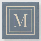 Aangepaste blauwe en vanille omlijst monogram stenen onderzetter (Voorkant)