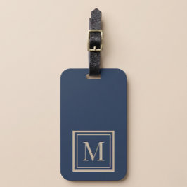 Aangepaste blauwe en vanille omlijste monogram bagagelabel