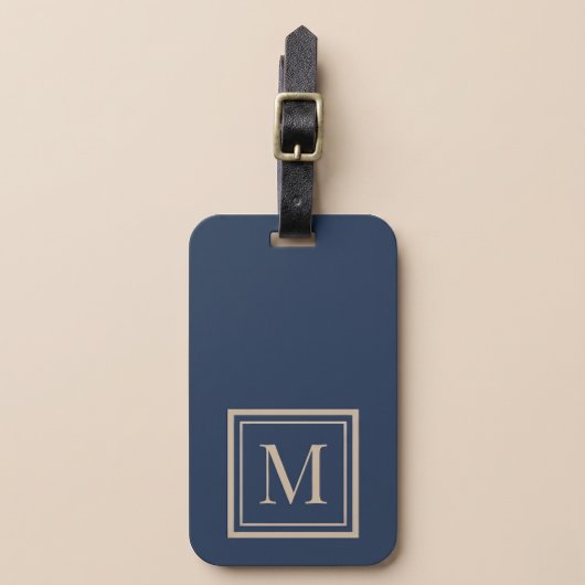 Aangepaste blauwe en vanille omlijste monogram bagagelabel