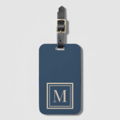 Aangepaste blauwe en vanille omlijste monogram bagagelabel (Voorkant (verticaal))