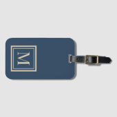 Aangepaste blauwe en vanille omlijste monogram bagagelabel (Voorkant (horizontaal))
