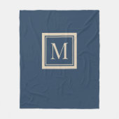 Aangepaste blauwe en vanille omlijste monogram fleece deken (Voorkant)