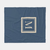 Aangepaste blauwe en vanille omlijste monogram fleece deken (Voorkant (Horizontaal))