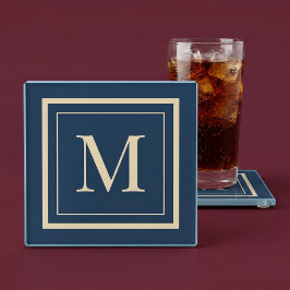 Aangepaste blauwe en vanille omlijste monogram glazen onderzetter