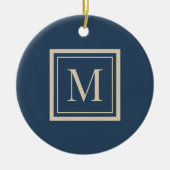 Aangepaste blauwe en vanille omlijste monogram keramisch ornament (Voorkant)