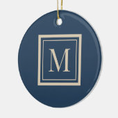 Aangepaste blauwe en vanille omlijste monogram keramisch ornament (Links)