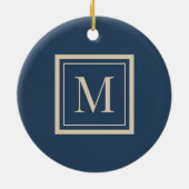 Aangepaste blauwe en vanille omlijste monogram keramisch ornament (Achterkant)