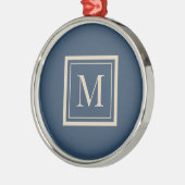 Aangepaste blauwe en vanille omlijste monogram metalen ornament (Links)