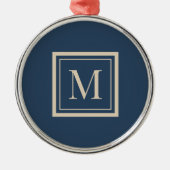 Aangepaste blauwe en vanille omlijste monogram metalen ornament (Voorkant)