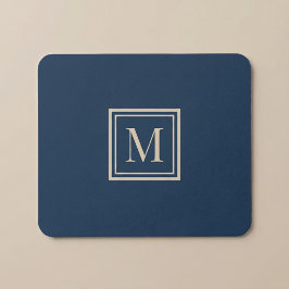 Aangepaste blauwe en vanille omlijste monogram muismat