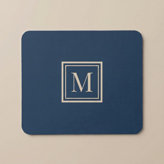 Aangepaste blauwe en vanille omlijste monogram muismat