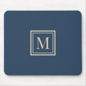 Aangepaste blauwe en vanille omlijste monogram muismat (Voorkant)
