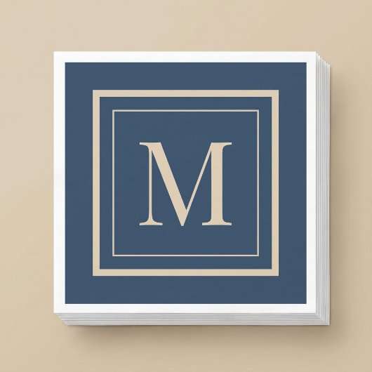 Aangepaste blauwe en vanille omlijste monogram servet