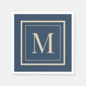 Aangepaste blauwe en vanille omlijste monogram servet (Voorkant)