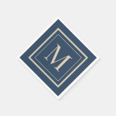 Aangepaste blauwe en vanille omlijste monogram servet (Hoek)