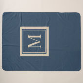 Aangepaste blauwe en vanille omlijste monogram sherpa deken (Voorkant (horizontaal))