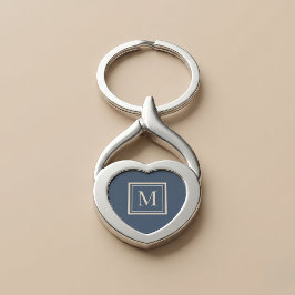 Aangepaste blauwe en vanille omlijste monogram sleutelhanger