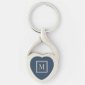 Aangepaste blauwe en vanille omlijste monogram sleutelhanger (Voorkant)