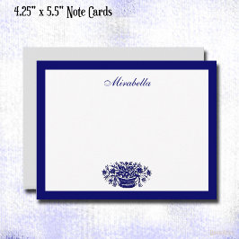 Aangepaste blauwe en witte bloem blauwe rand 4.25x notitiekaartje
