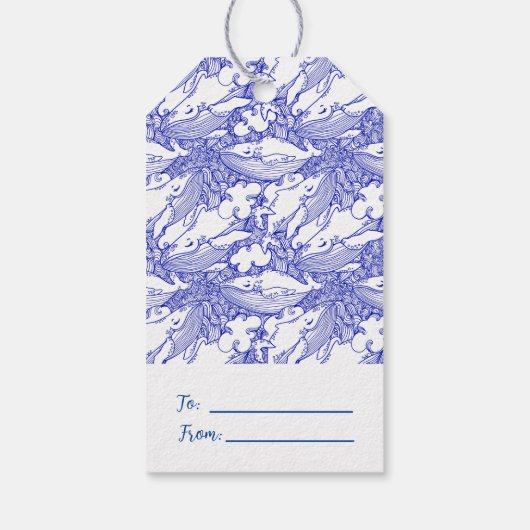 Aangepaste blauwe en witte bultrug walvis cadeaulabel (Achterkant)