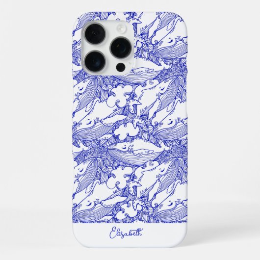 Aangepaste Blauwe En Witte Bultrugwalvis iPhone Hoesje (Achterkant)
