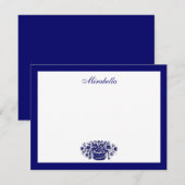 Aangepaste blauwe en witte Floral Blue Border 4.25 Notitiekaartje (Voorkant / Achterkant)