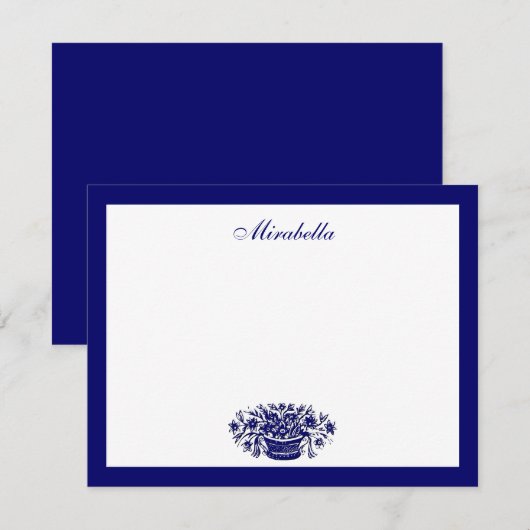 Aangepaste blauwe en witte Floral Blue Border 4.25 Notitiekaartje (Voorkant / Achterkant)