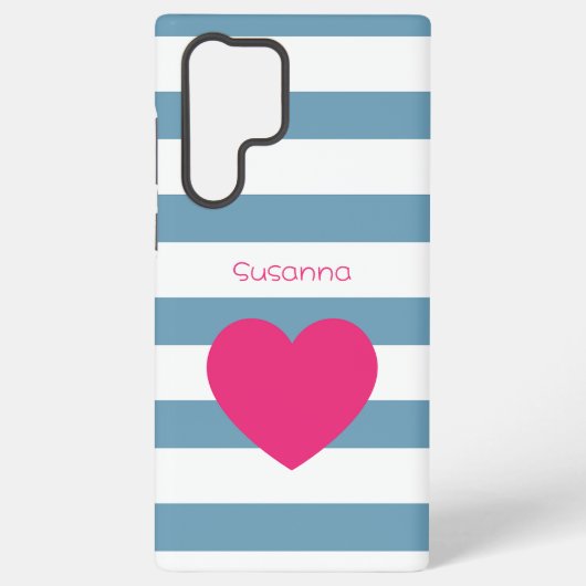 Aangepaste blauwe en witte gestreepte roze hart samsung galaxy hoesje (Achterkant)