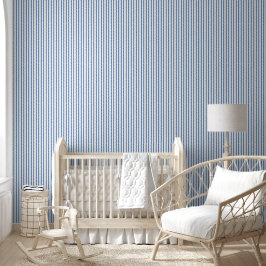 Aangepaste blauwe en witte verticale streep behang