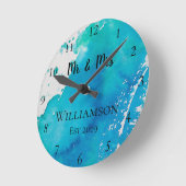 Aangepaste blauwe en witte Waterverf Ronde Klok (Hoek)