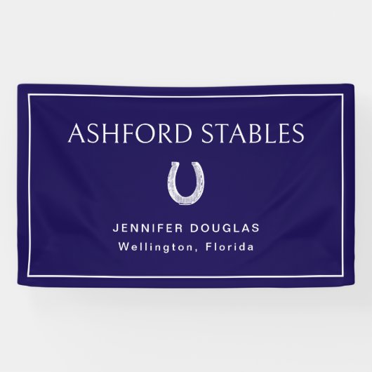 Aangepaste blauwe equestrian stal paard show spandoek (Horizontaal)