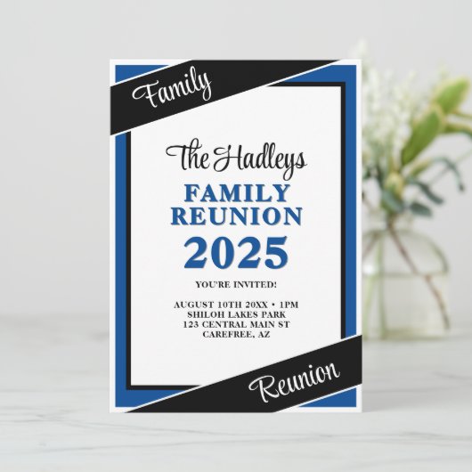 Aangepaste blauwe familie reünie uitnodiging (Staand voorkant)