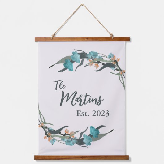 Aangepaste blauwe Floral-reeks, datum vastgesteld Hangend Wandkleed (Voorkant)