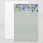 Aangepaste Blauwe Floral Sage Green White Lined Briefpapier (Voorkant / Achterkant)