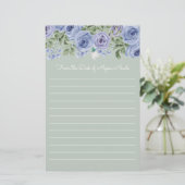 Aangepaste Blauwe Floral Sage Green White Lined Briefpapier (Staand voorkant)
