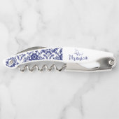 Aangepaste Blauwe Floral Wine Opener (Achterkant)