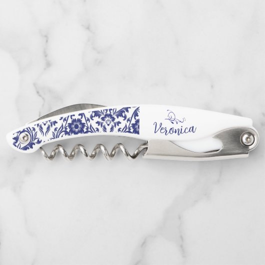 Aangepaste Blauwe Floral Wine Opener (Achterkant)