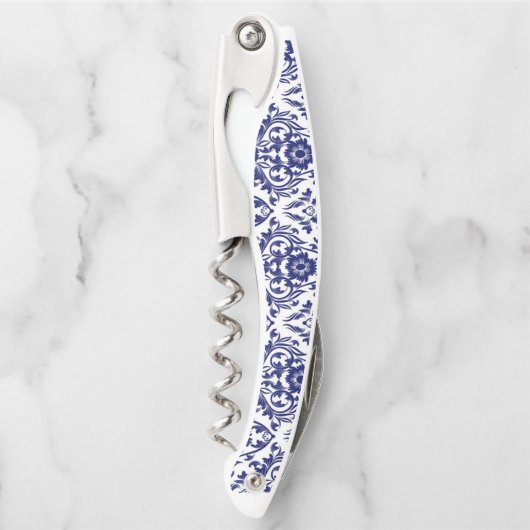 Aangepaste Blauwe Floral Wine Opener (Voorkant)