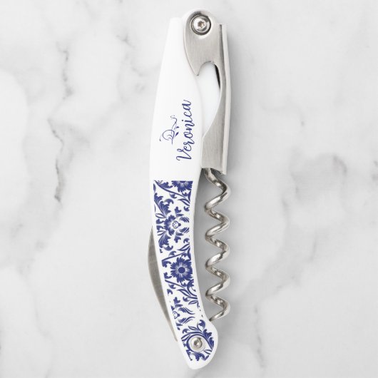 Aangepaste Blauwe Floral Wine Opener (Achterkant)