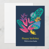 aangepaste blauwe floremanje moderne, mooie verjaa feestdagenkaart (Voorkant / Achterkant)