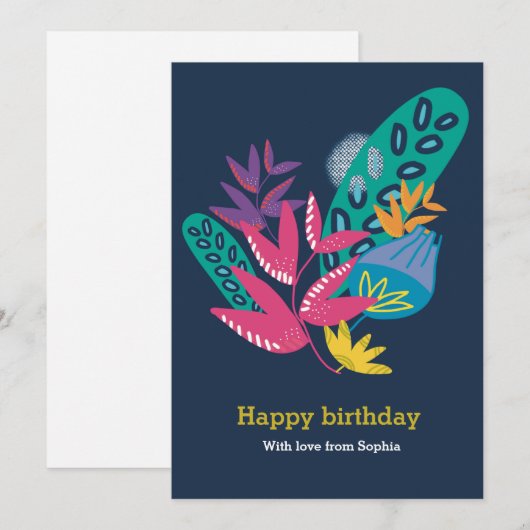 aangepaste blauwe floremanje moderne, mooie verjaa feestdagenkaart (Voorkant / Achterkant)