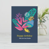 aangepaste blauwe floremanje moderne, mooie verjaa feestdagenkaart (Staand voorkant)