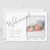 Aangepaste blauwe foto baby Welkomstgeboorte Aankondiging (Voorkant)