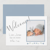Aangepaste blauwe foto baby Welkomstgeboorte Aankondiging (Voorkant / Achterkant)