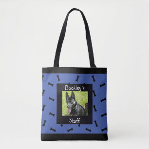 Aangepaste blauwe foto foto foto-hondenbont tote bag